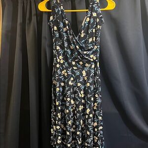 Kaileigh Black and Yellow Floral Midi Dress